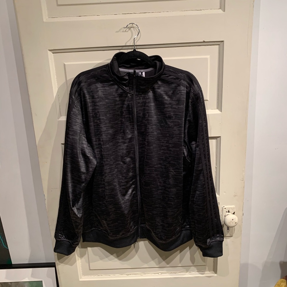 Adidas grey and black striped track suit top